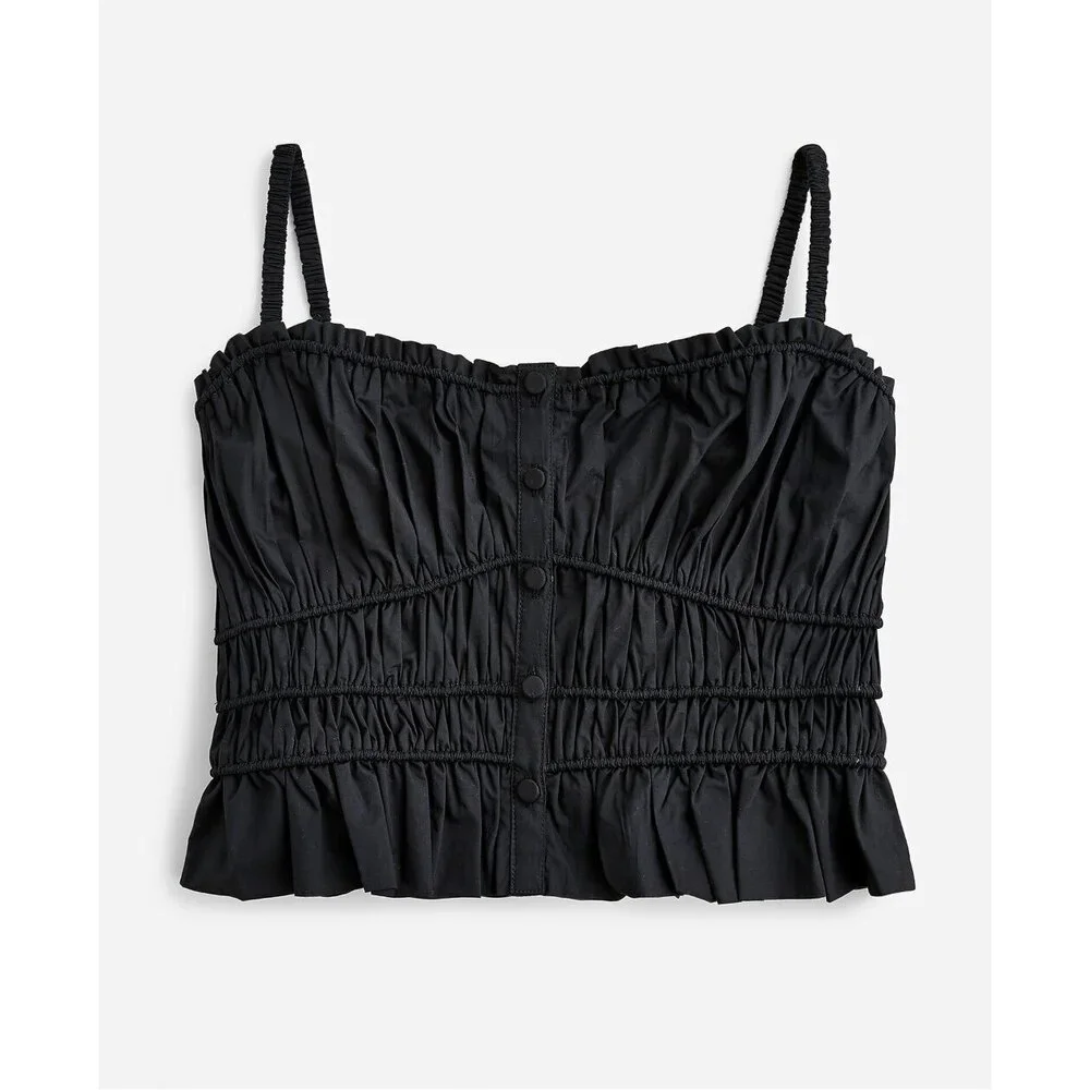J.Crew Cinched-Waist Cotton Poplin Tank Top - Black - XL